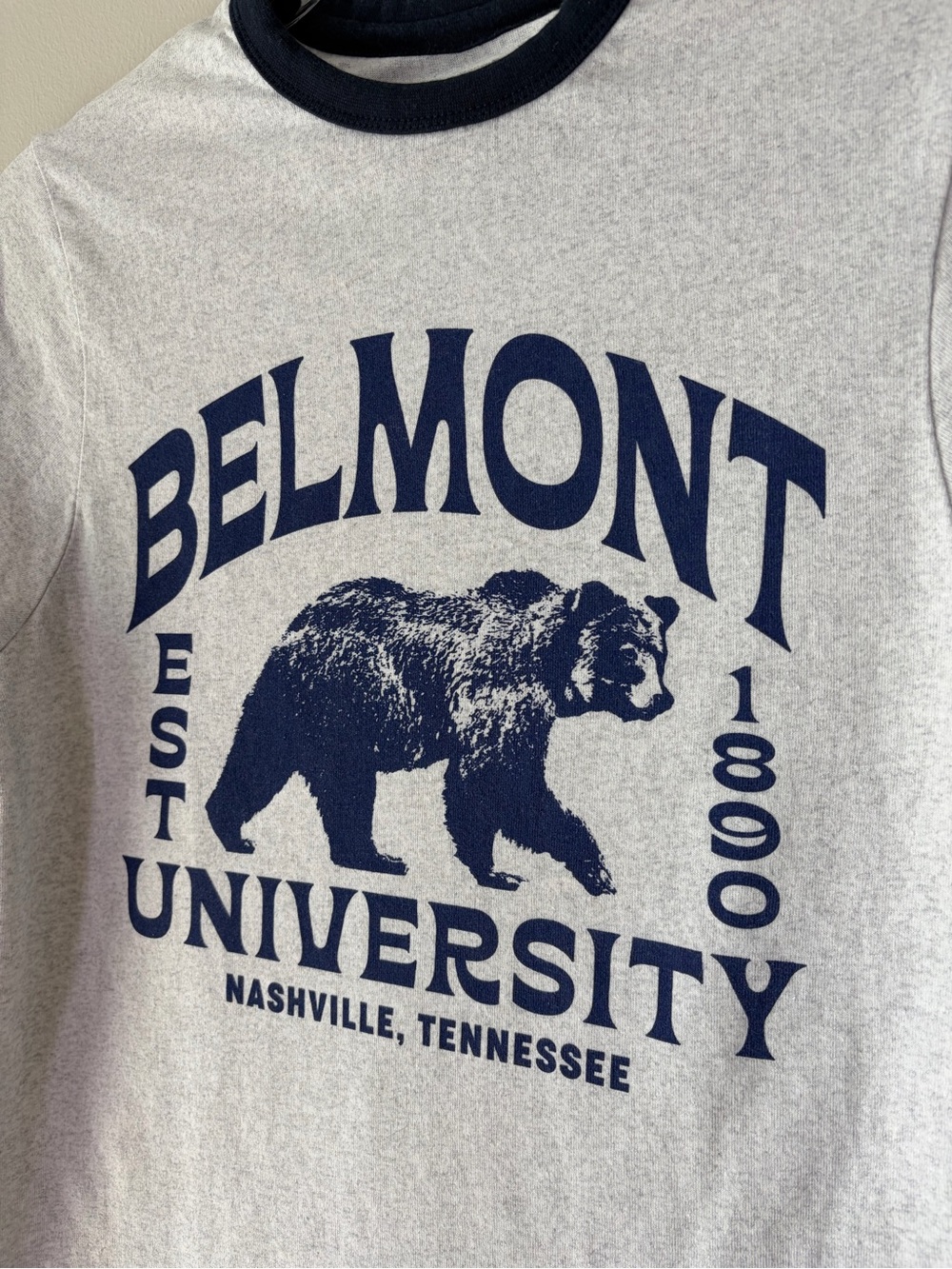 Belmont University Vintage Inspired Bear Ringer Tee in Navy and Heather Gray - Picture 4 of 9